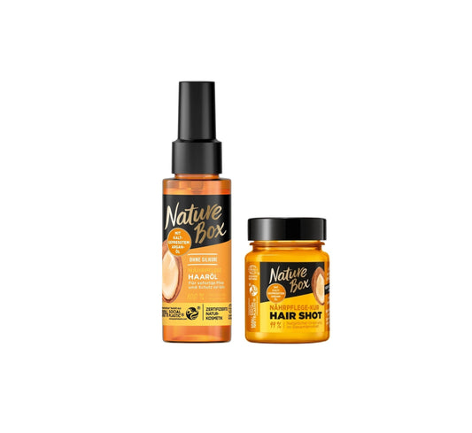 1 Set Nature Box Nährpflege Haaröl Schutz vor Spliss & Hair Shot mit Arganöl