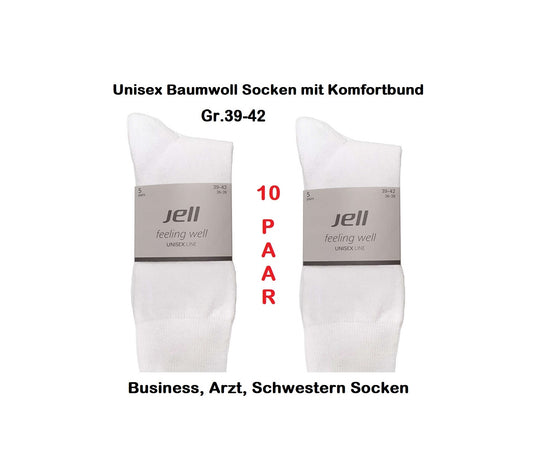 10 Paar Unisex Baumwoll Socken mit Komfortbund Gr.39-42 Weiß